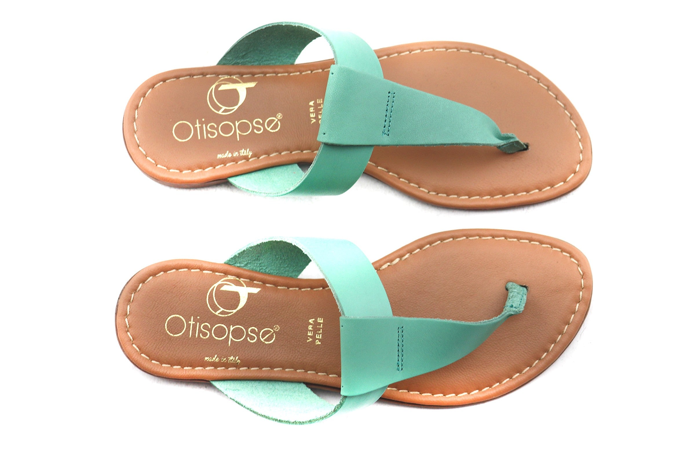 Sandali infradito in pelle color verde acqua