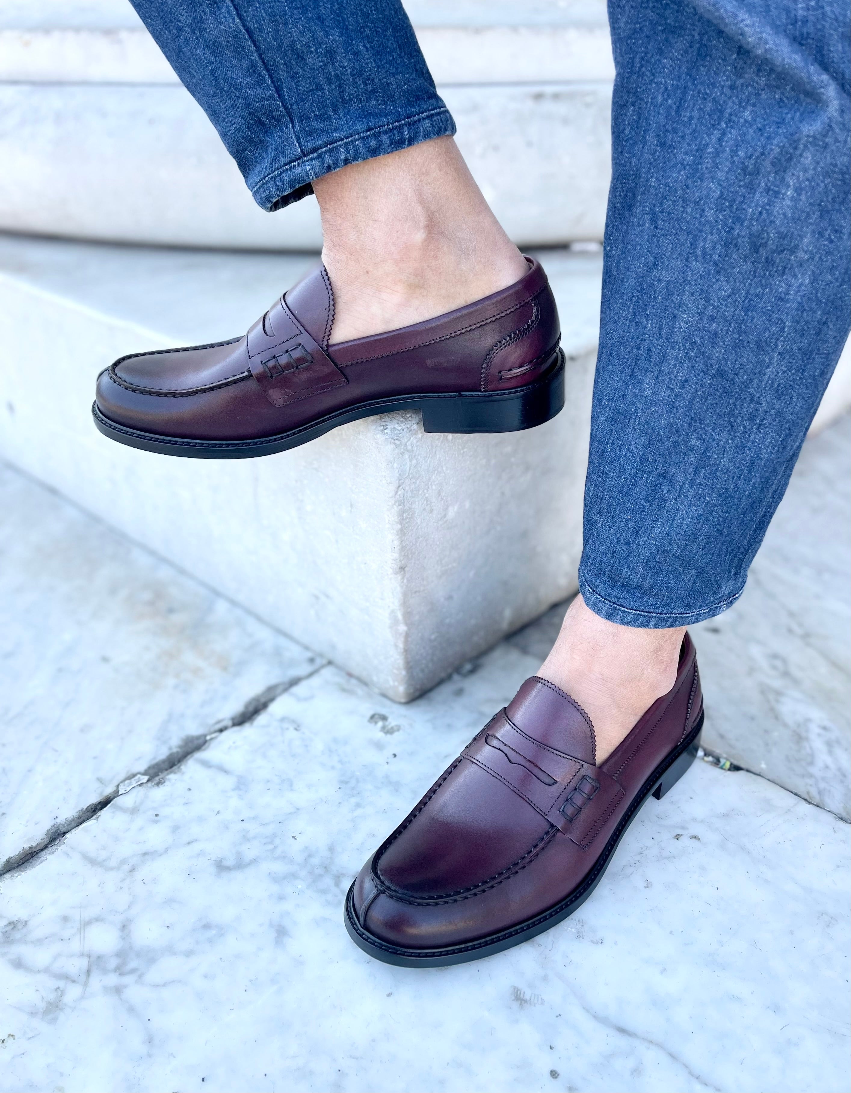 Burgundy leather moccasins