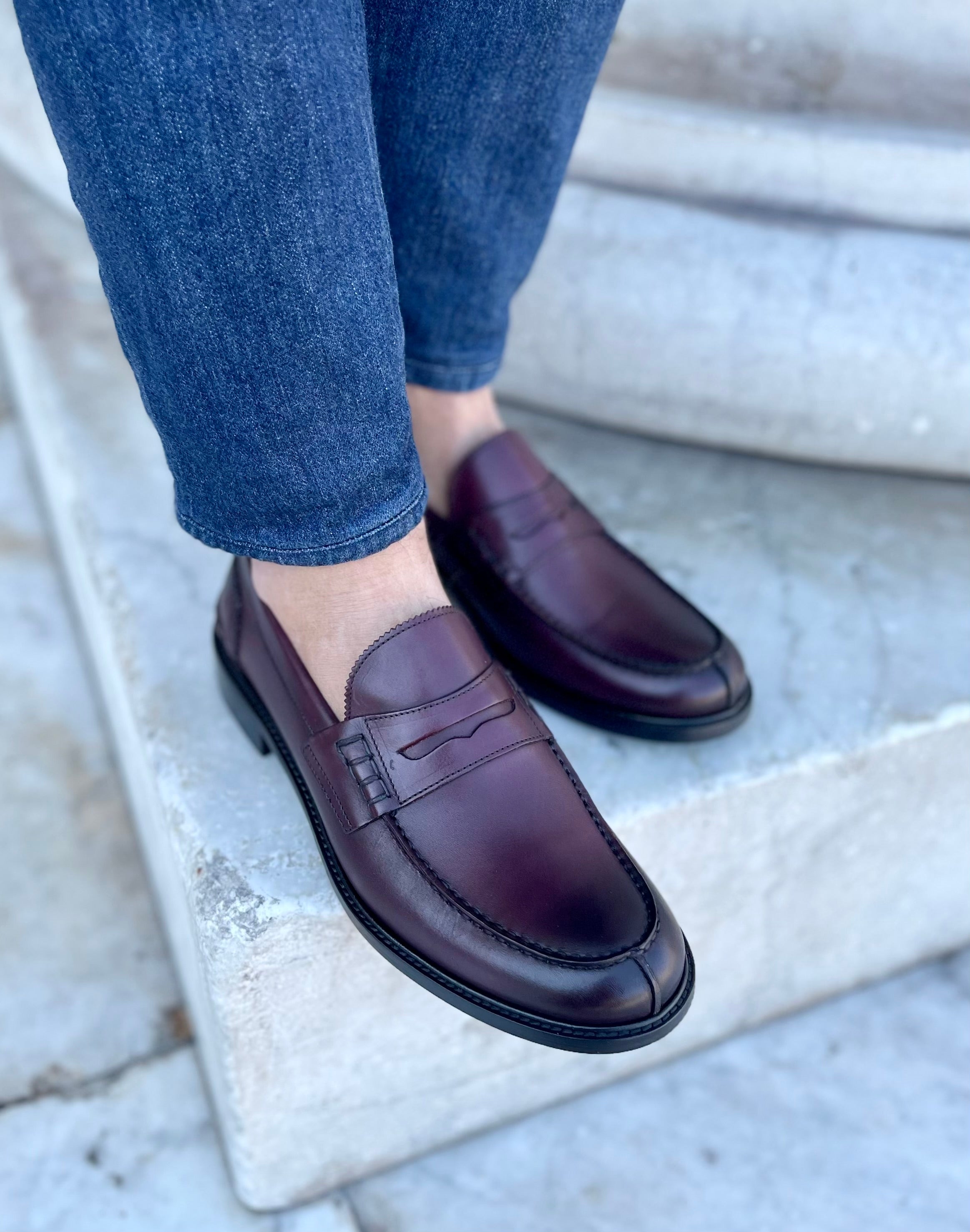 Burgundy leather moccasins