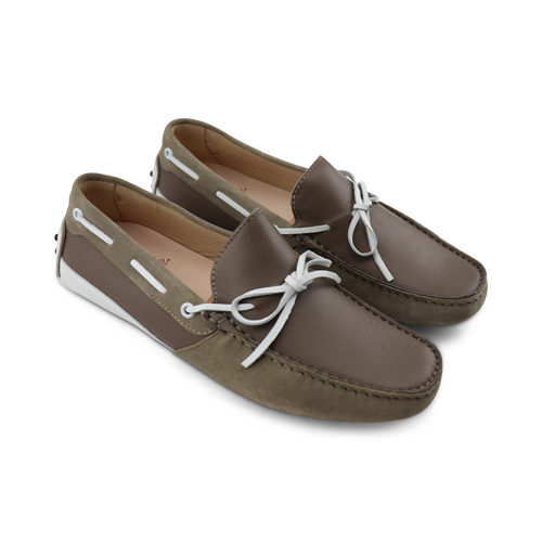 Mocassini in pelle e camoscio fango