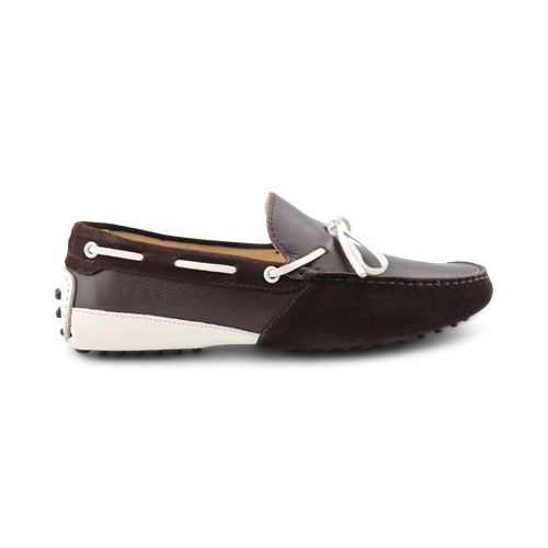 Men's driving shoes in dark brown leather and suede