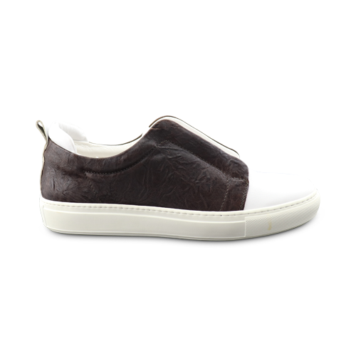 White and dark brown two-tone leather sneakers