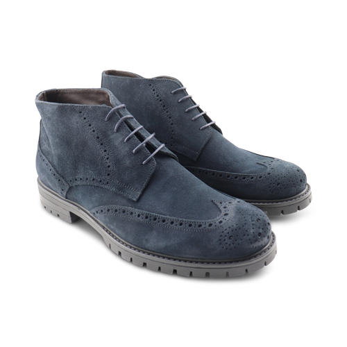 Blue suede lace up ankle boots