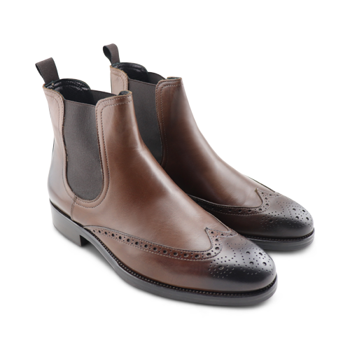 Stivaletti in pelle testa di moro con suola in cuoio