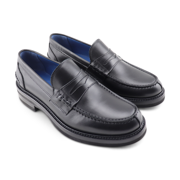 Black leather moccasins with vibram sole