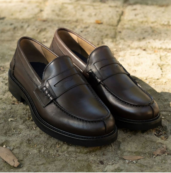 Dark brown leather moccasin with vibram sole
