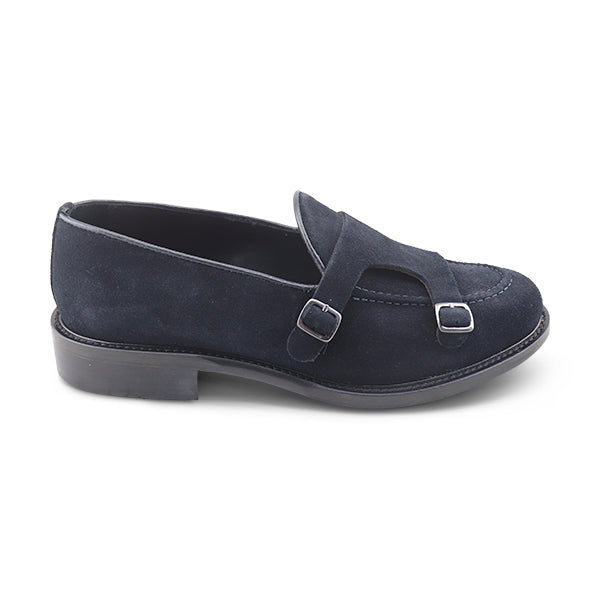 Blue suede double buckle