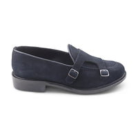 Blue double buckle suede