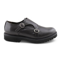 Sötétbarna Vibram dupla csattos bőr cipő