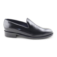 Black distressed leather slippers
