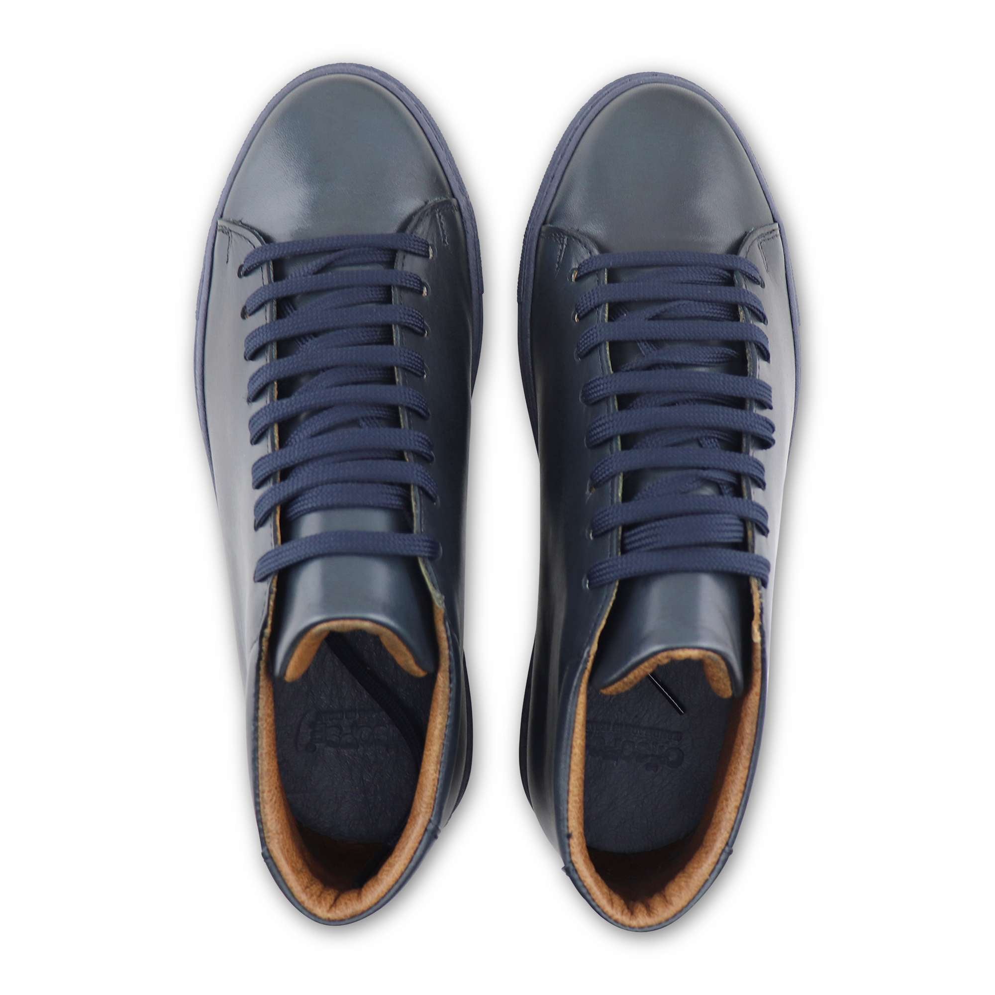 High-top blue leather sneakers