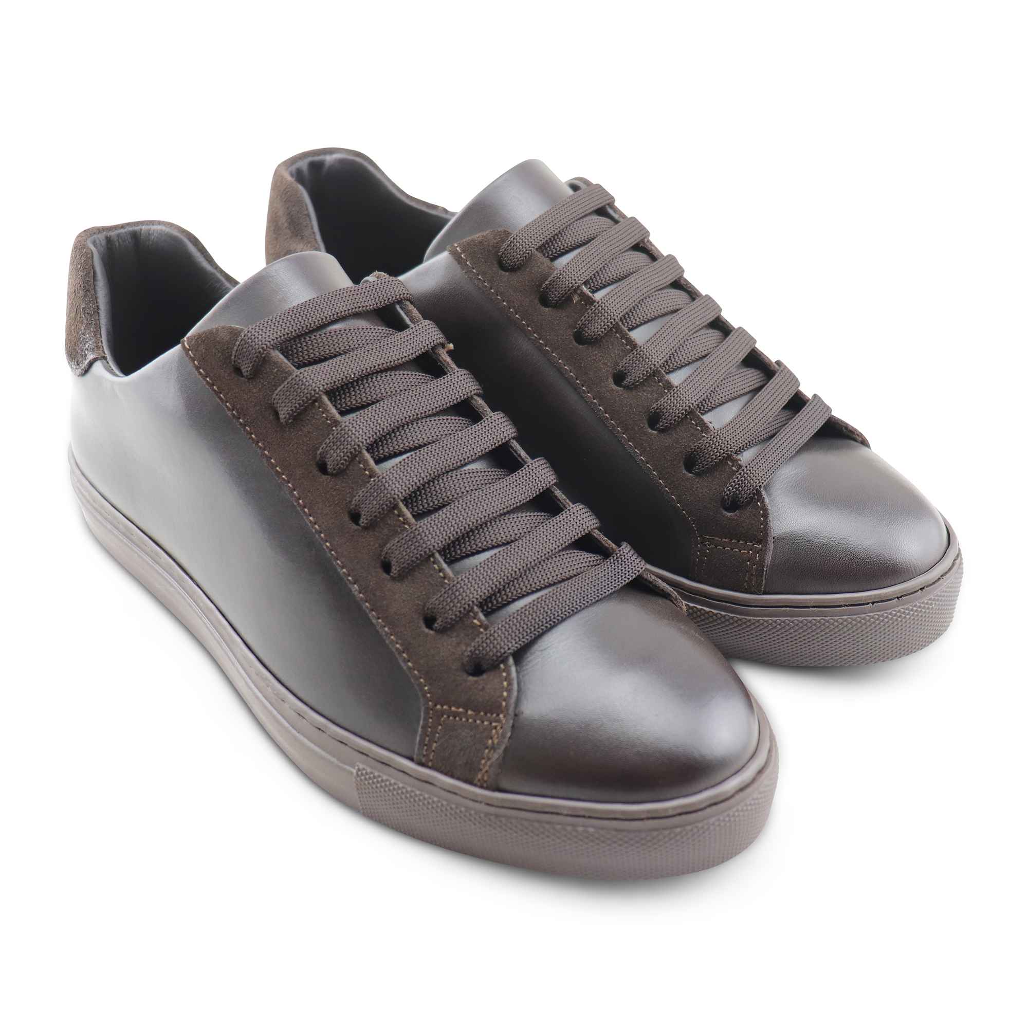 Dark brown leather and suede sneakers