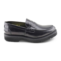 Black brushed leather moccasins