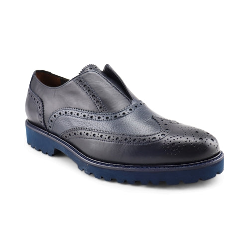 Senza lacci in pelle blu con suola in vibram