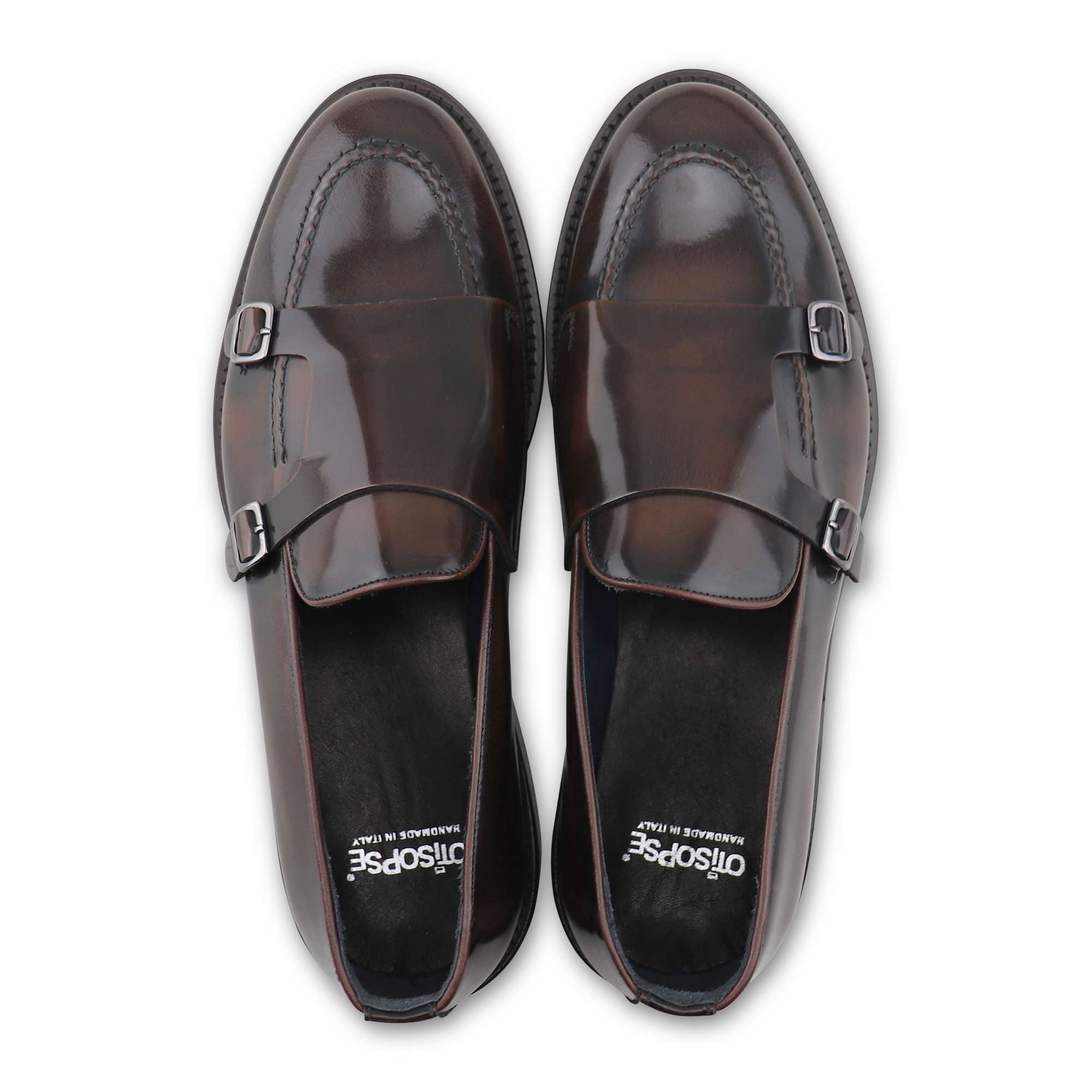 Doppia fibbia cognac in pelle spazzolata