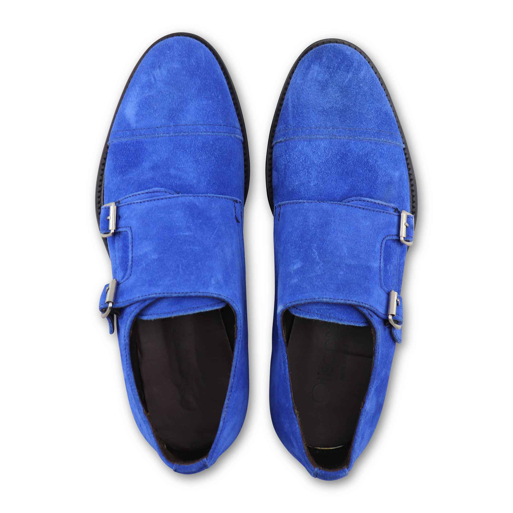 Double buckle in blue suede