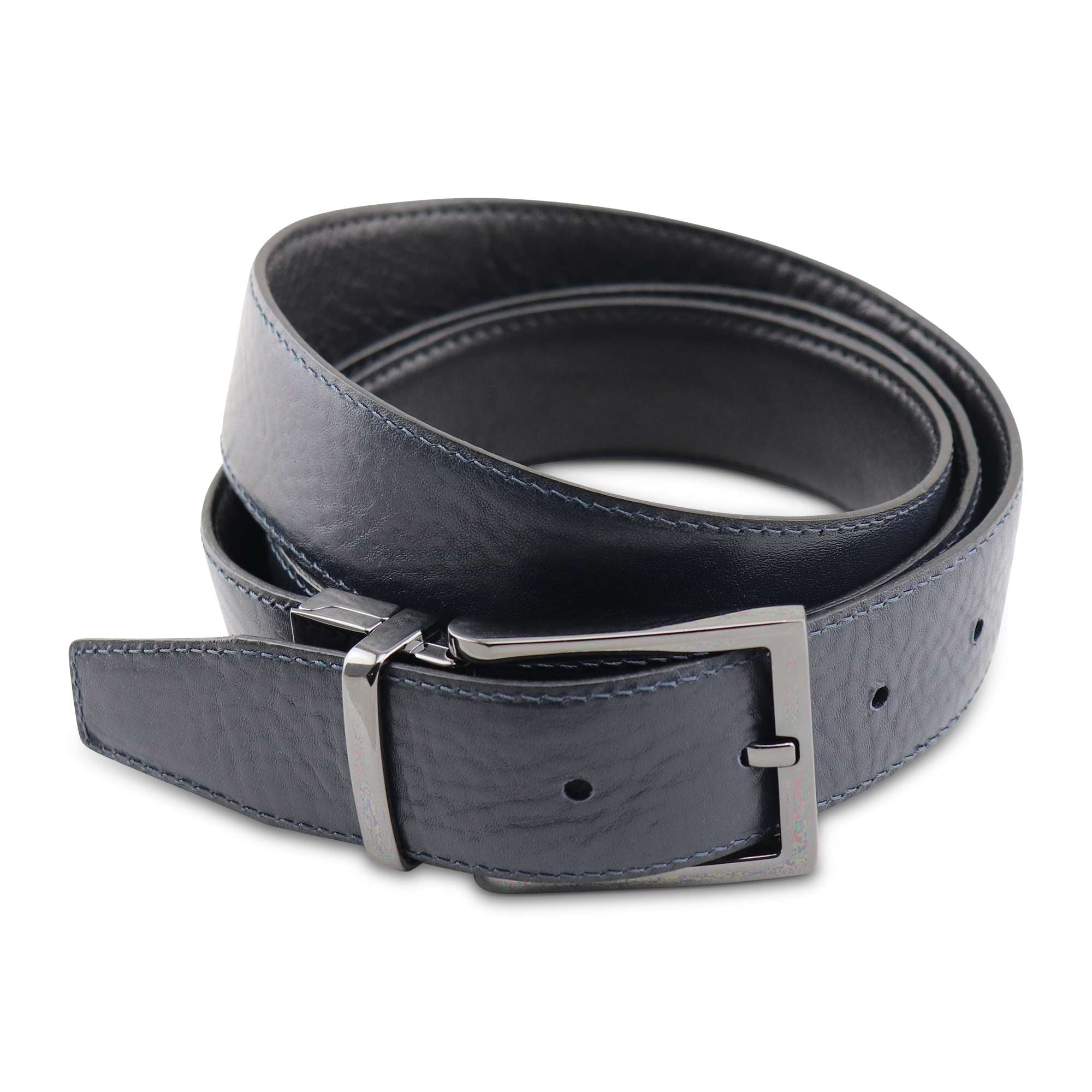 Black/blue double-sided leather belt