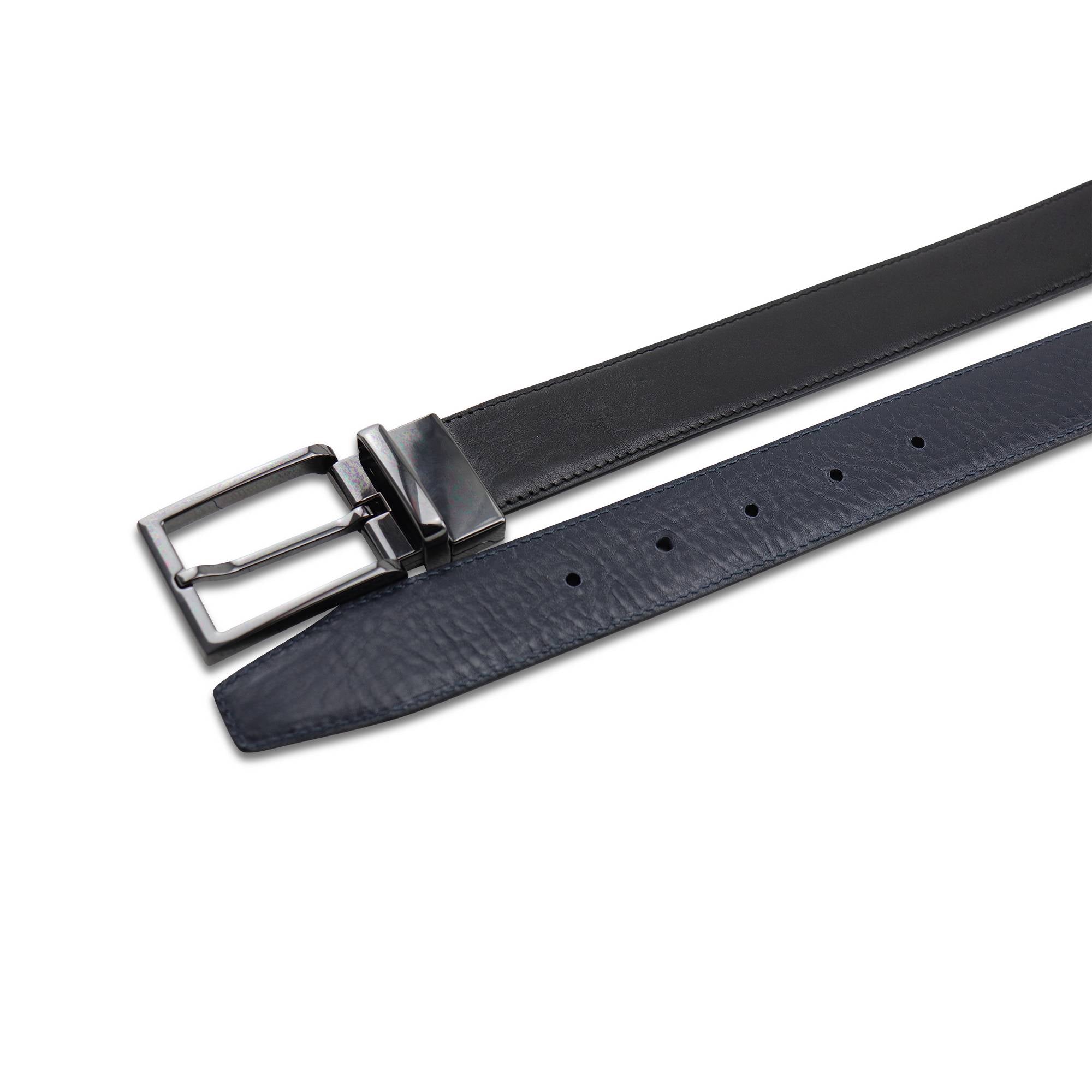 Black/blue double-sided leather belt