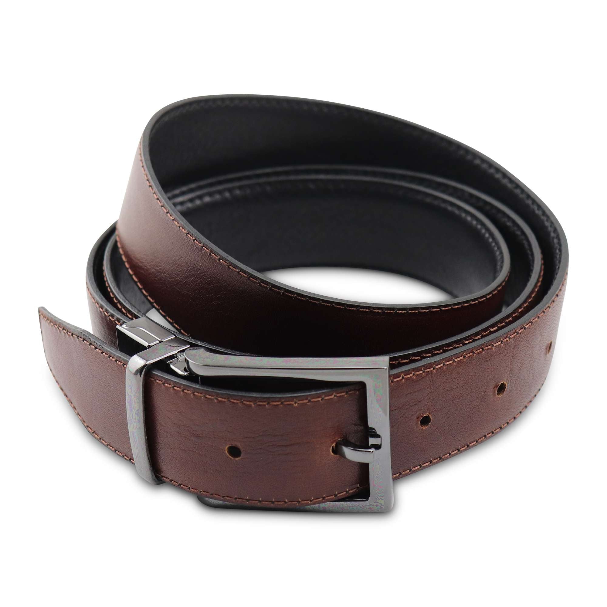 Cintura double face in pelle nero/inglese
