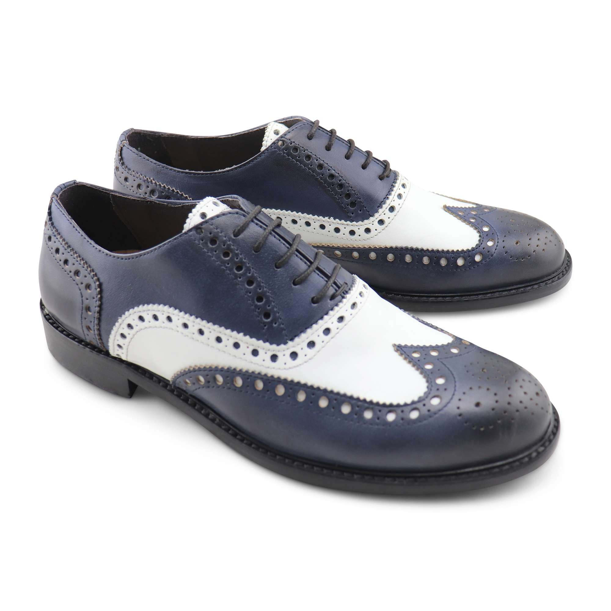 Francesine in pelle blu e bianco