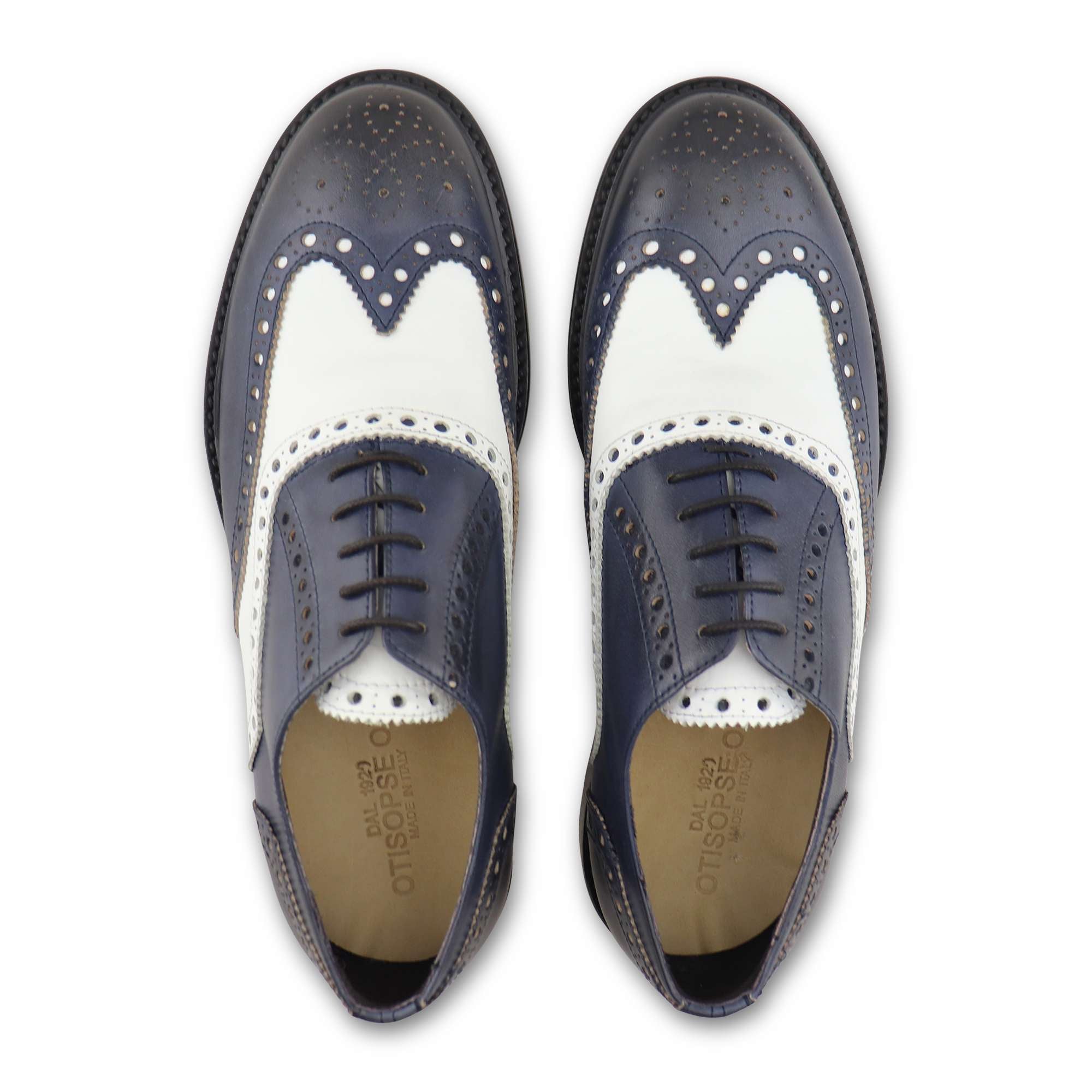 Francesine in pelle blu e bianco