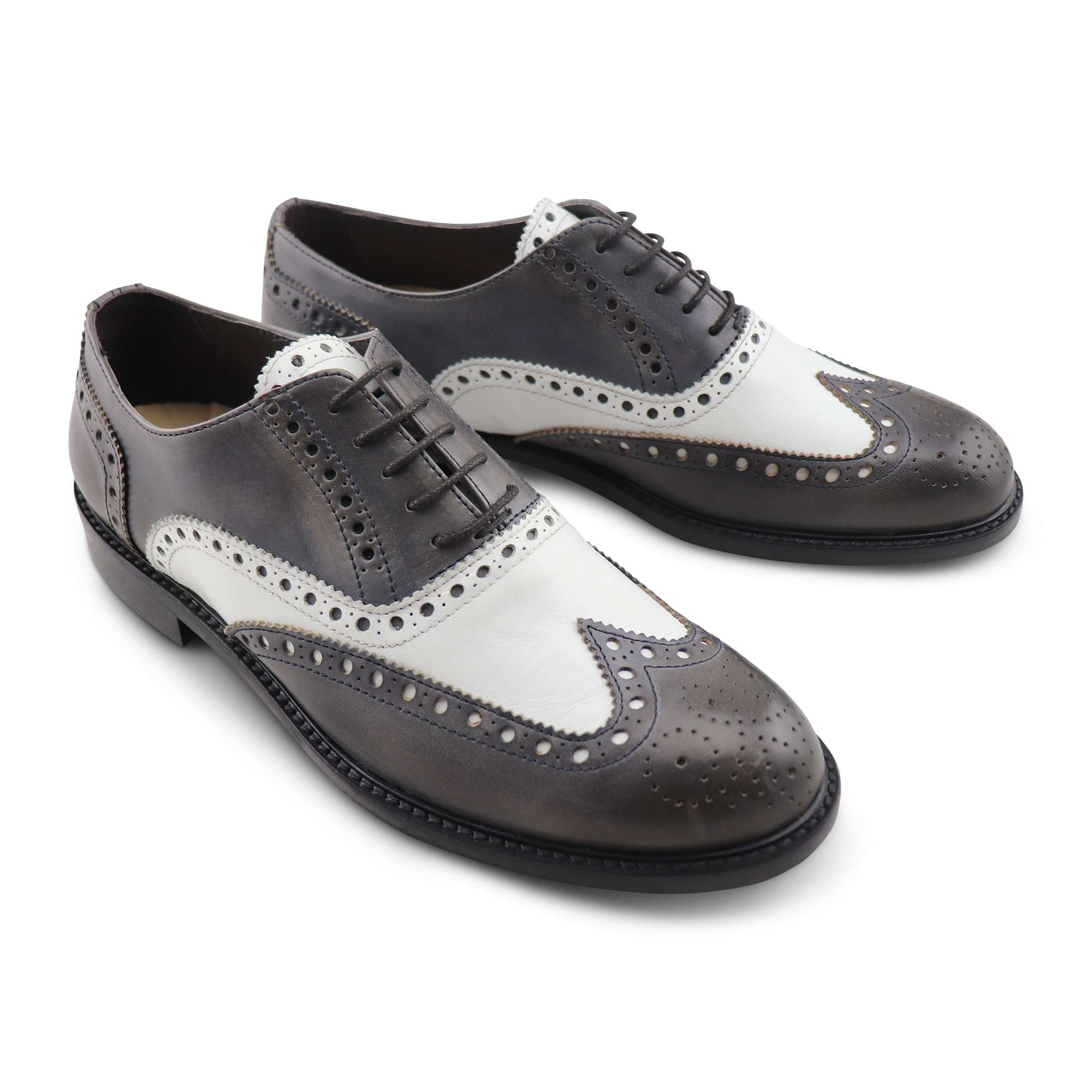 Francesine in pelle grigia e bianca