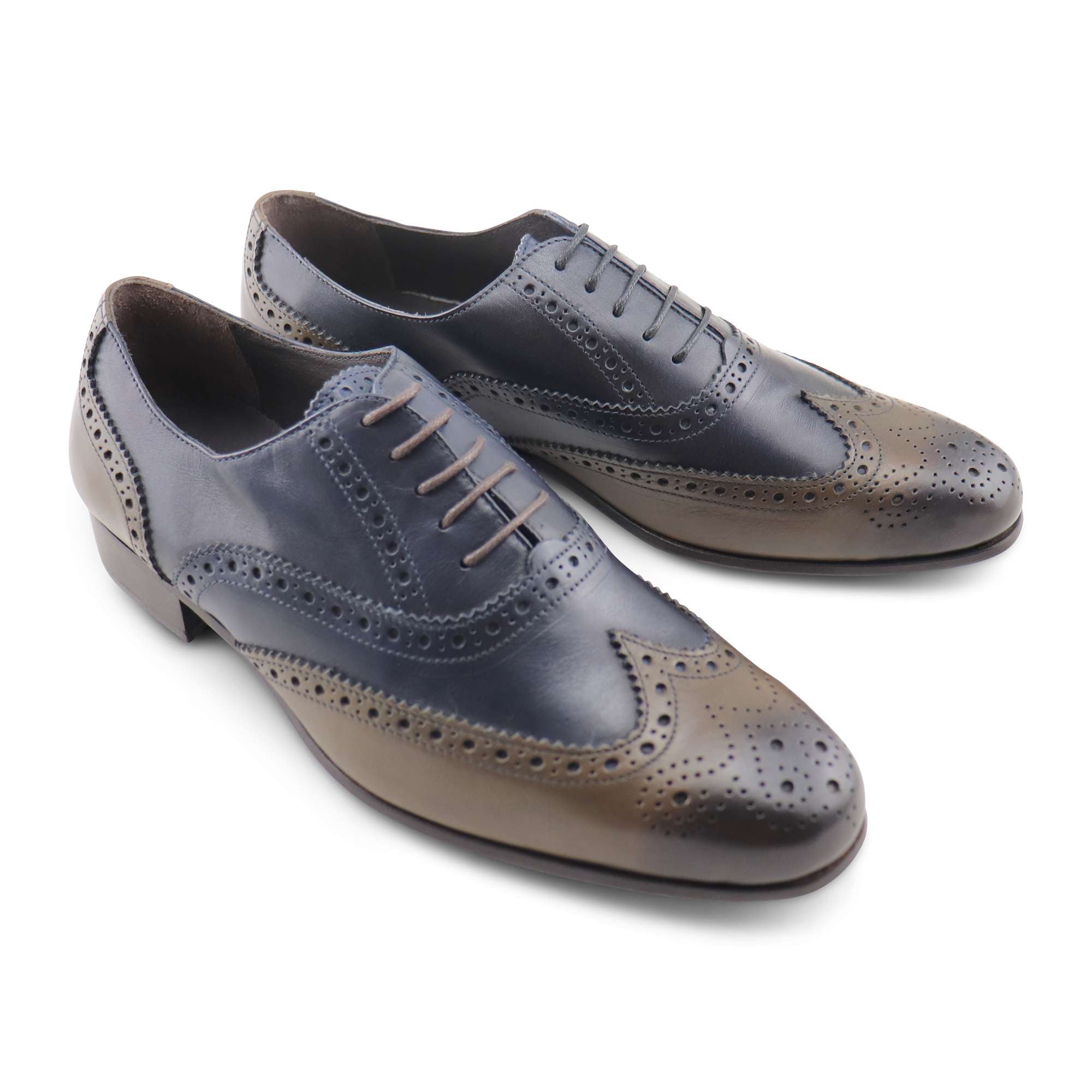 Francesine in pelle blu e testa di moro