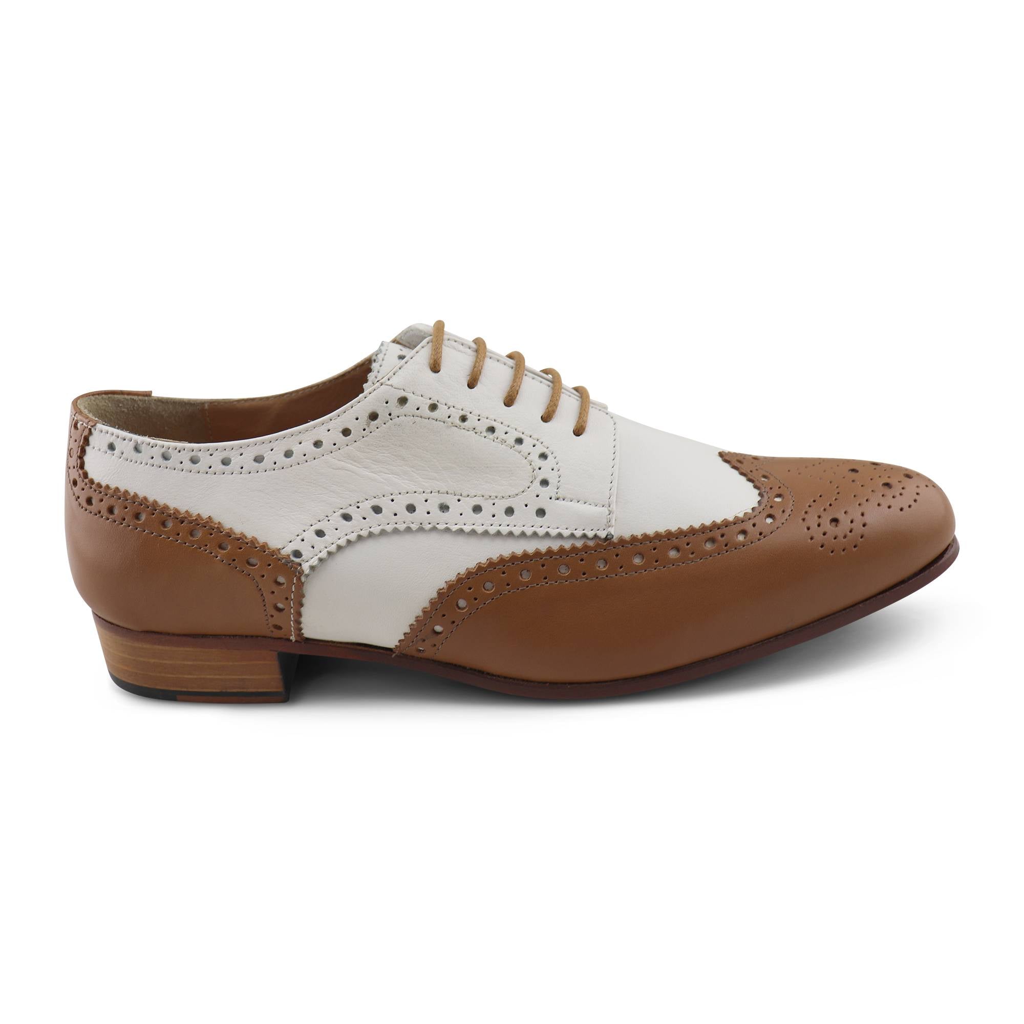 Derby in pelle cuoio e bianco