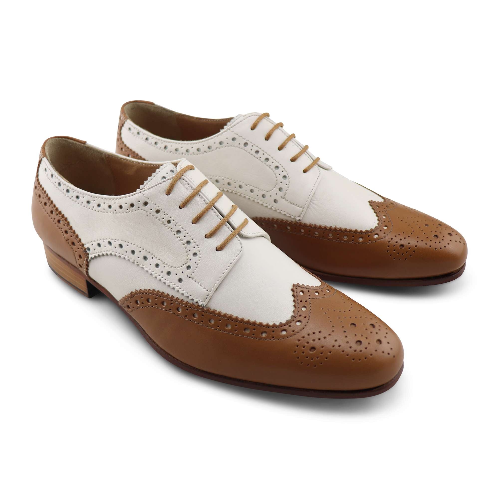 Derby in pelle cuoio e bianco