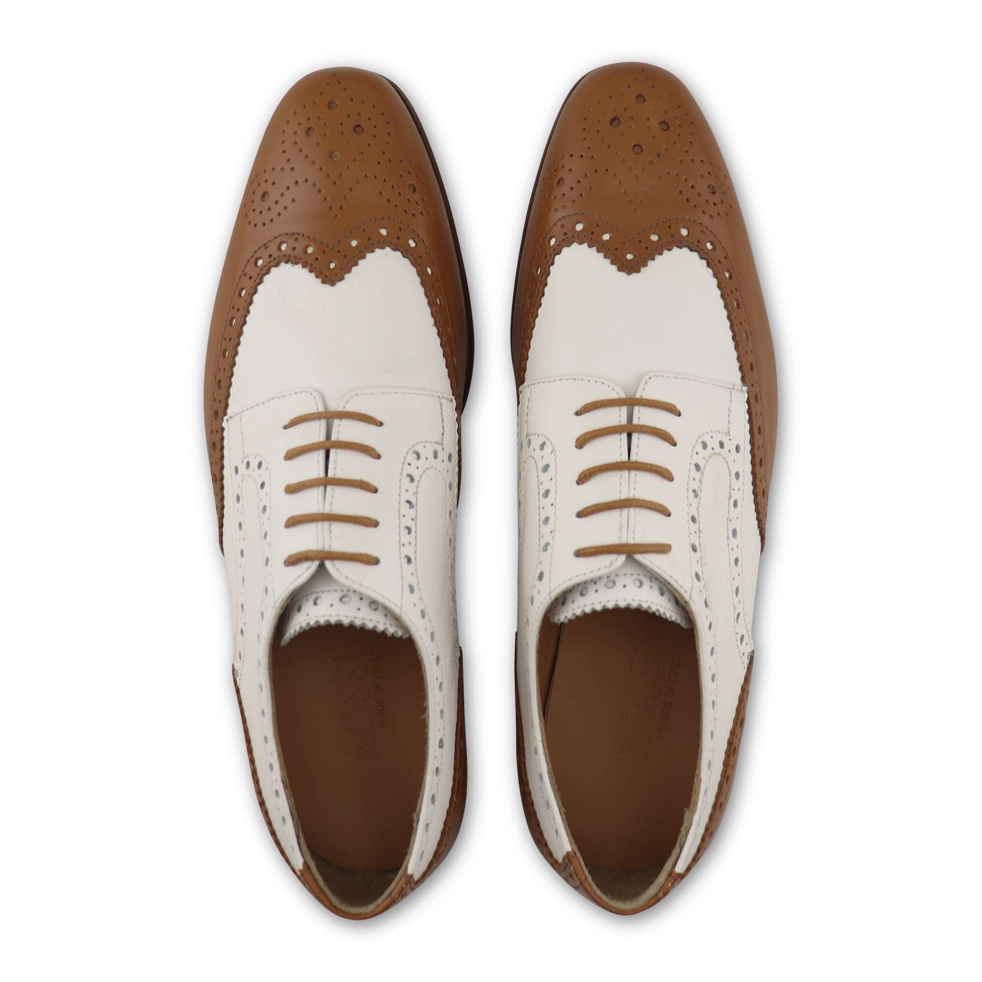 Derby in pelle cuoio e bianco