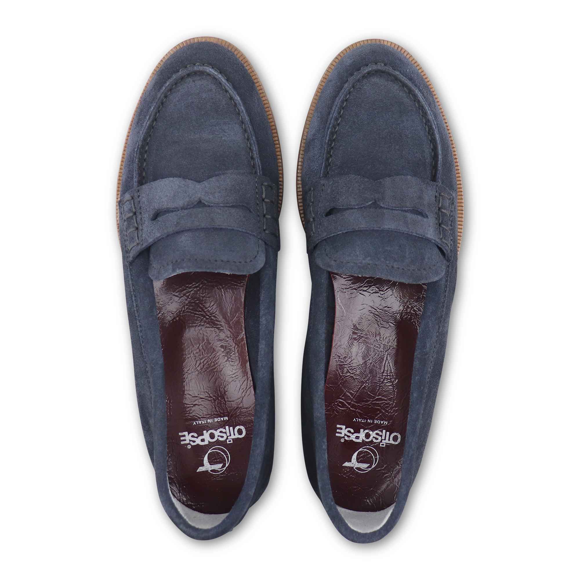 Mocassini blu in camoscio