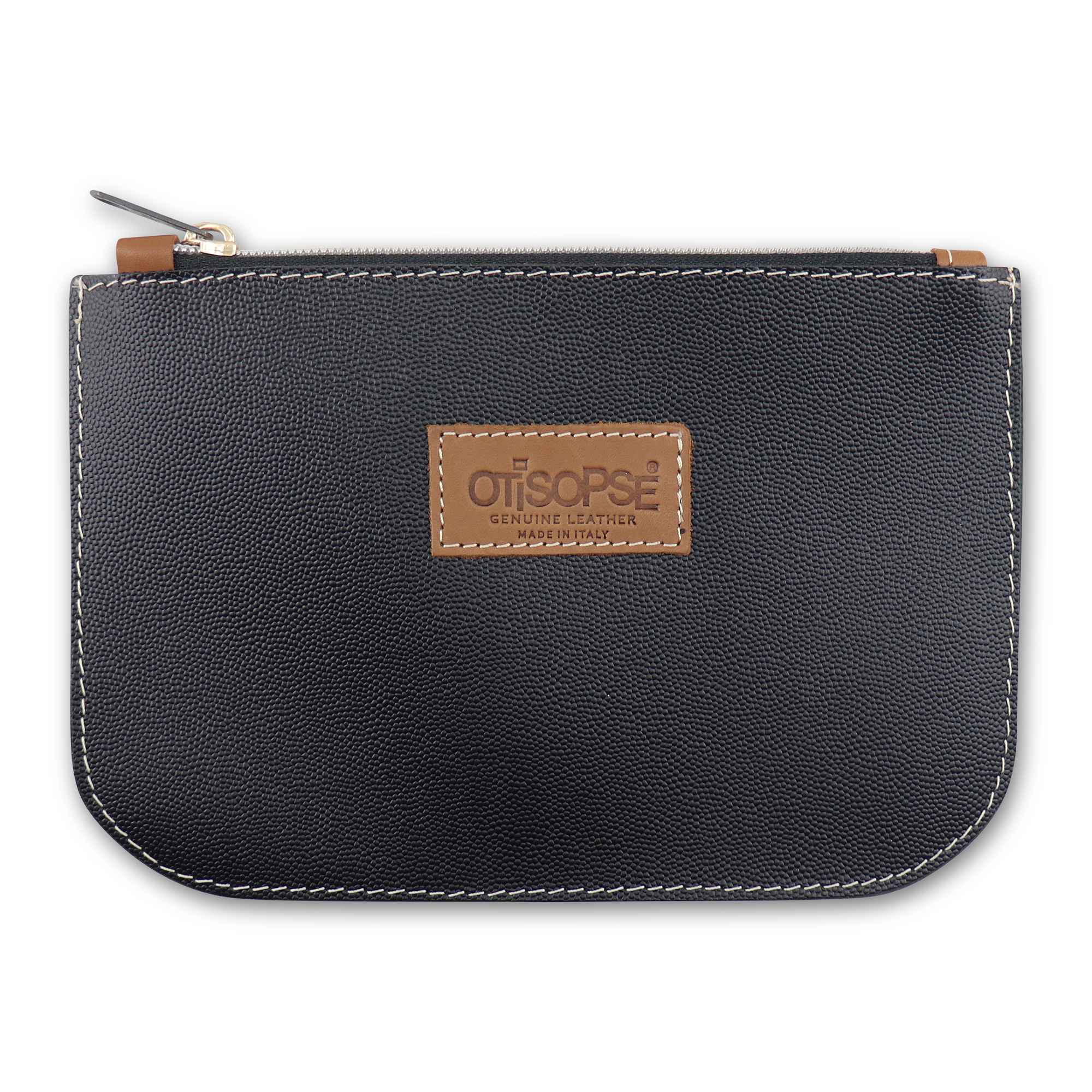 Pochette in pelle nera martellata