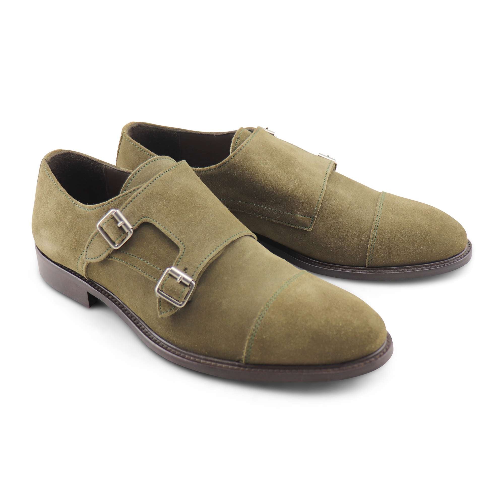 Doppia fibbia verde in camoscio