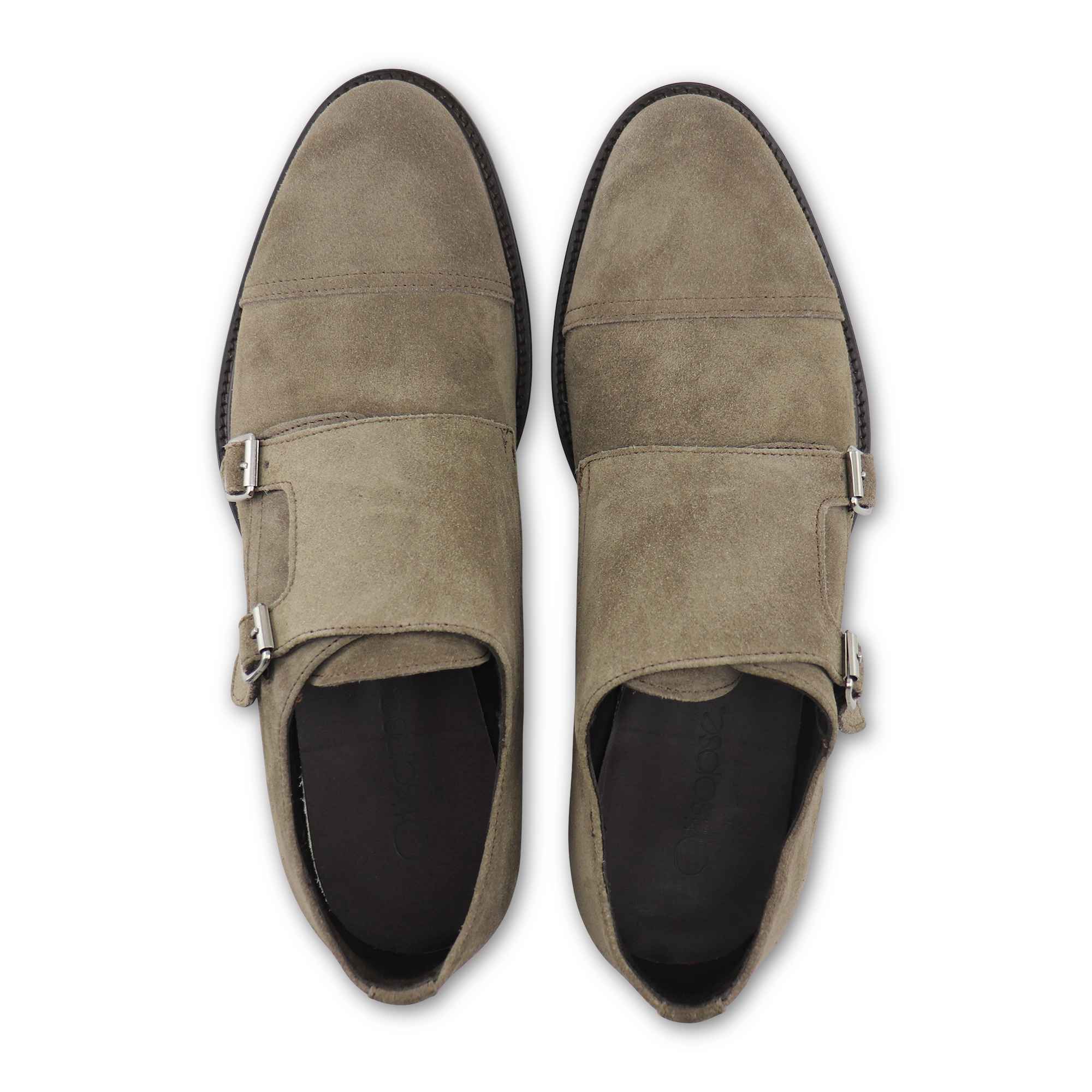 Doppia fibbia taupe in camoscio