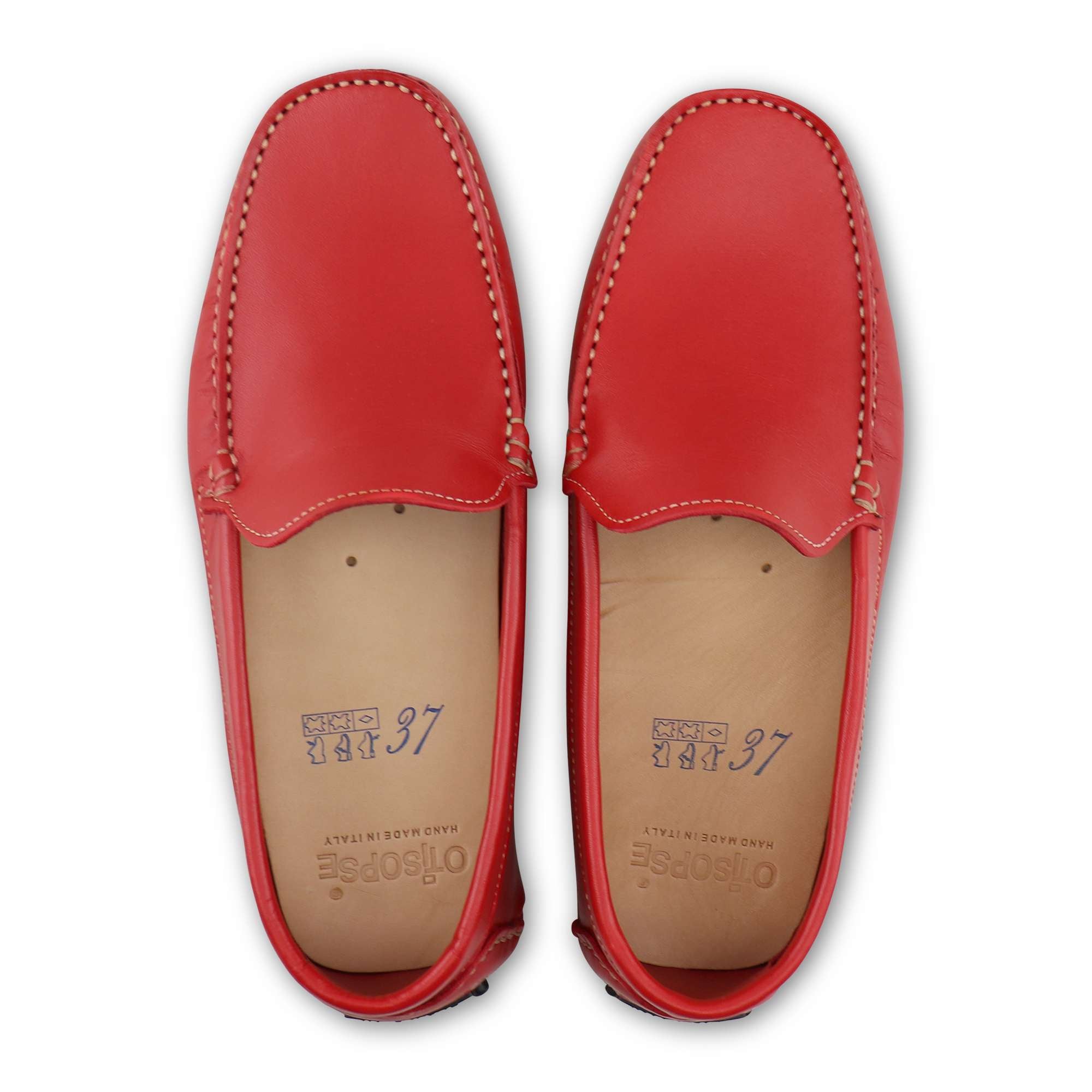 Red leather loafers