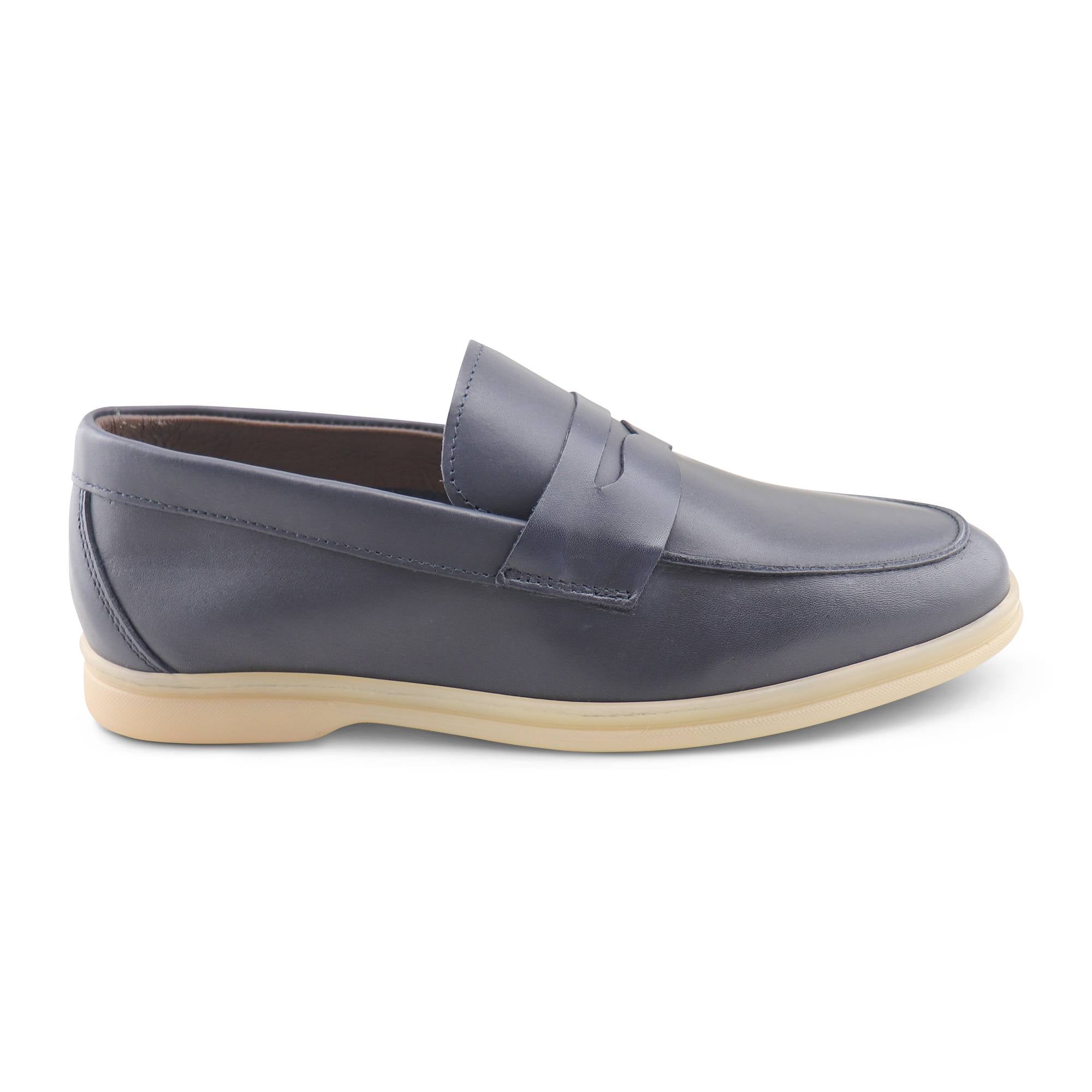 Mocassini blu in pelle
