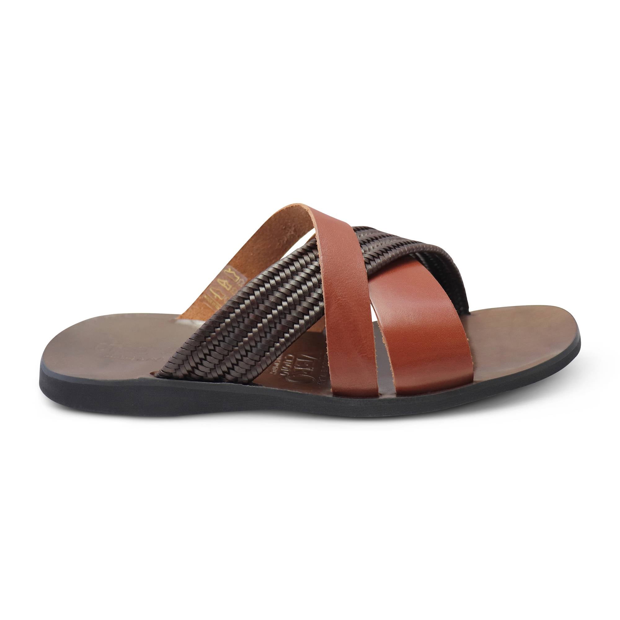 Sandali cuoio in pelle con treccia moro