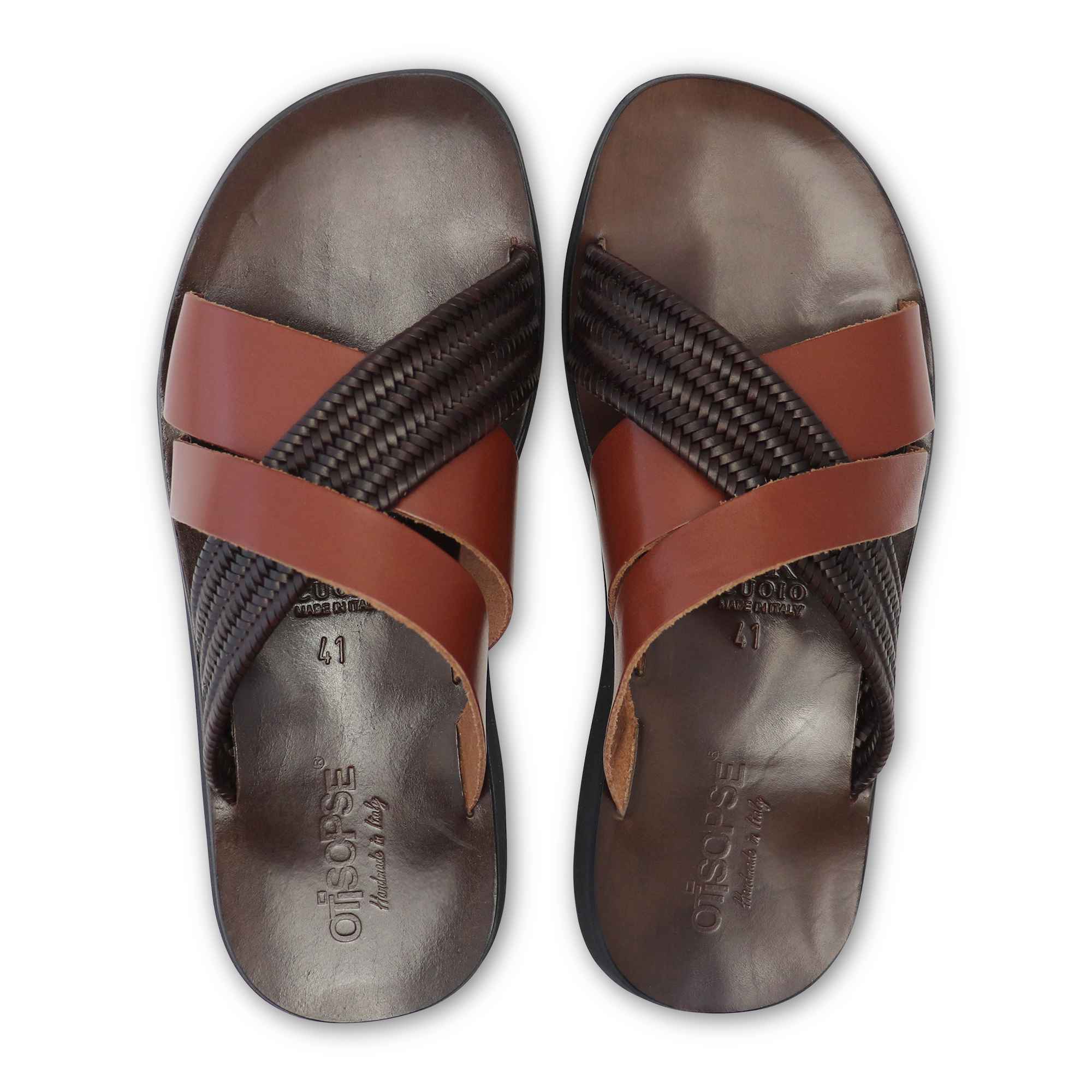 Sandali cuoio in pelle con treccia moro