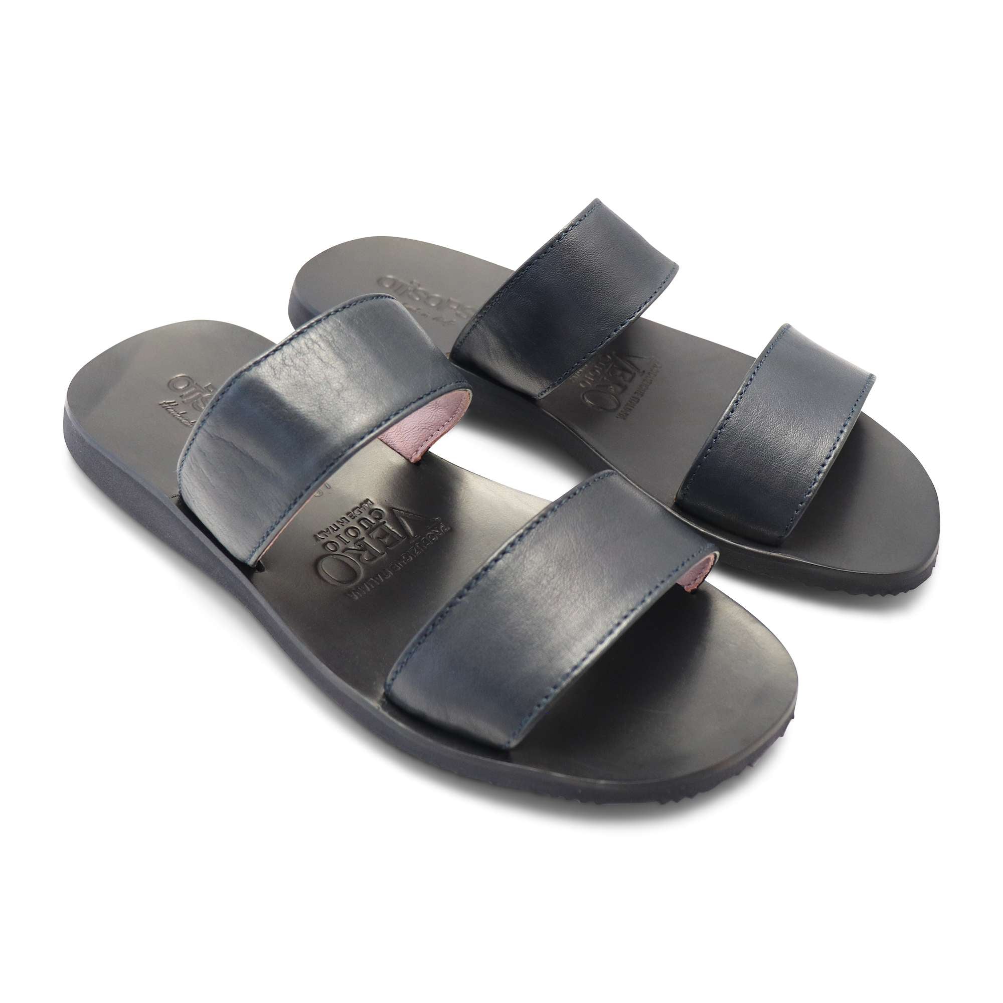 Sandali blu in pelle