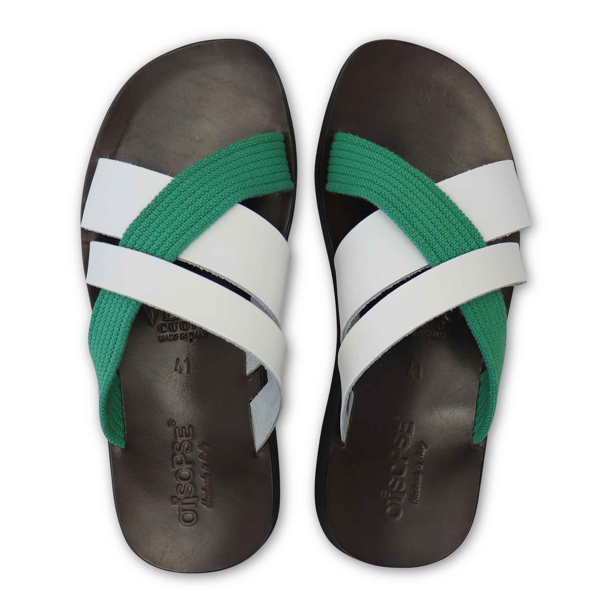 Sandali bianchi in pelle elastico verde