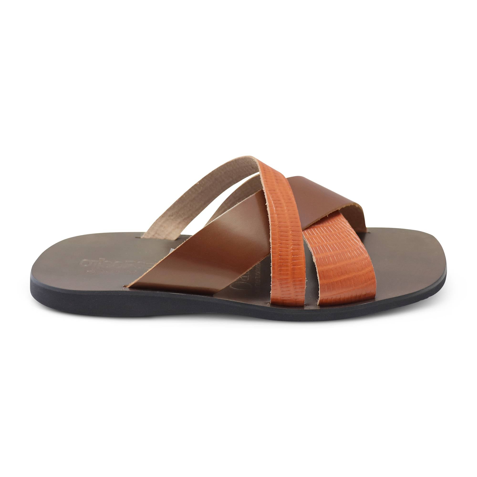 Sandali cuoio in pelle con fascia cerata