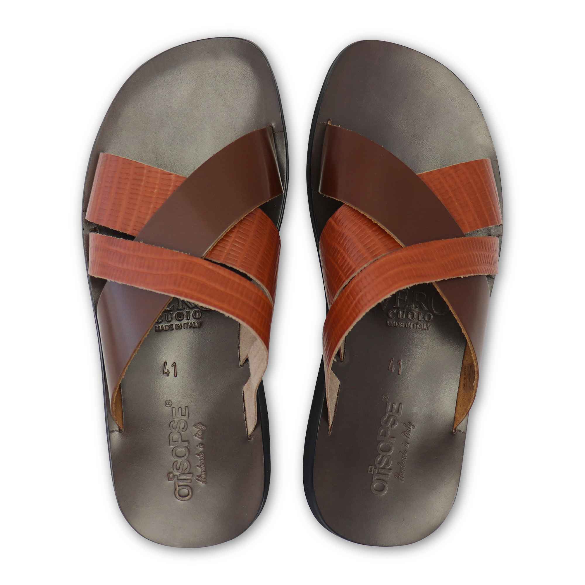 Sandali cuoio in pelle con fascia cerata