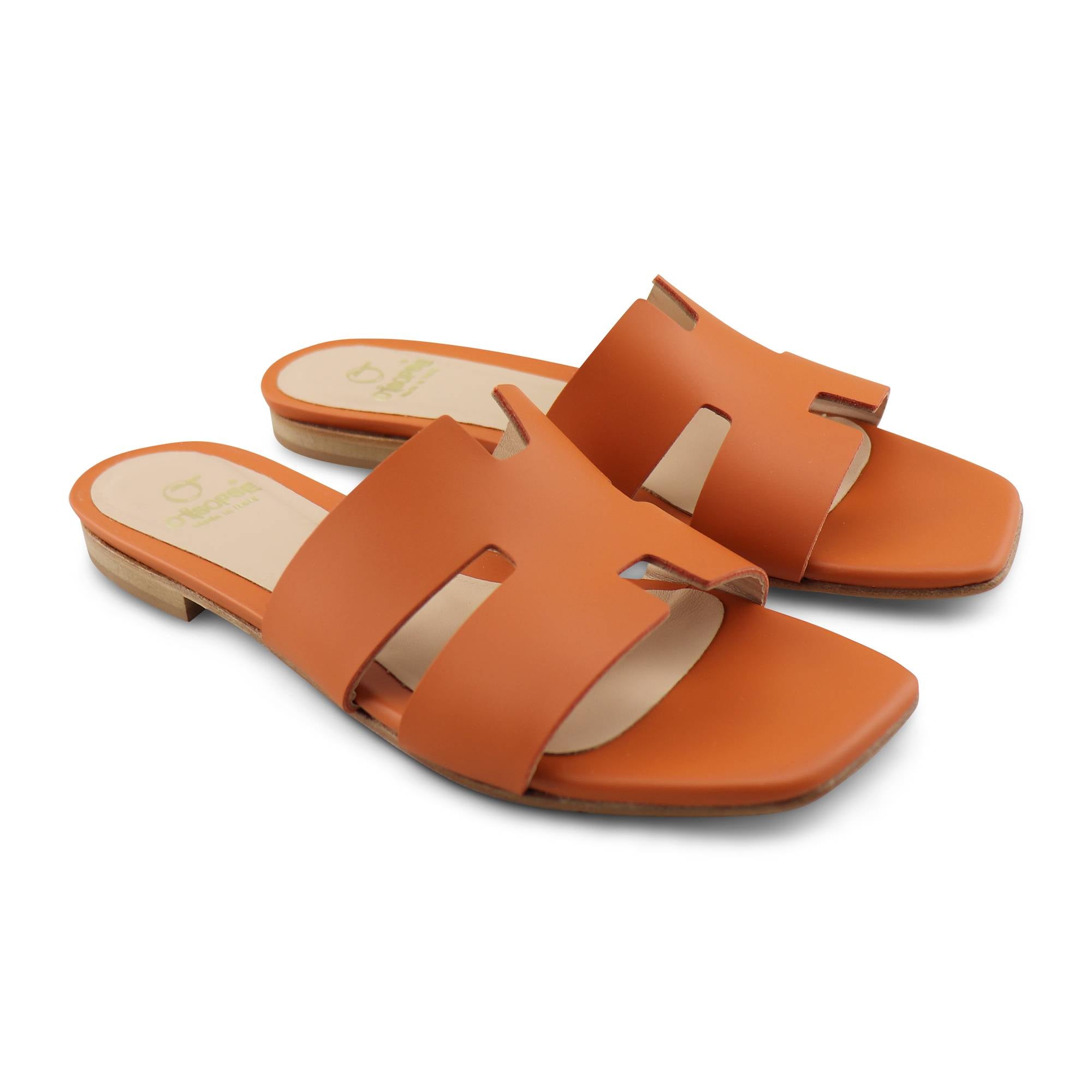 Ciabatta orange in pelle tacco 10