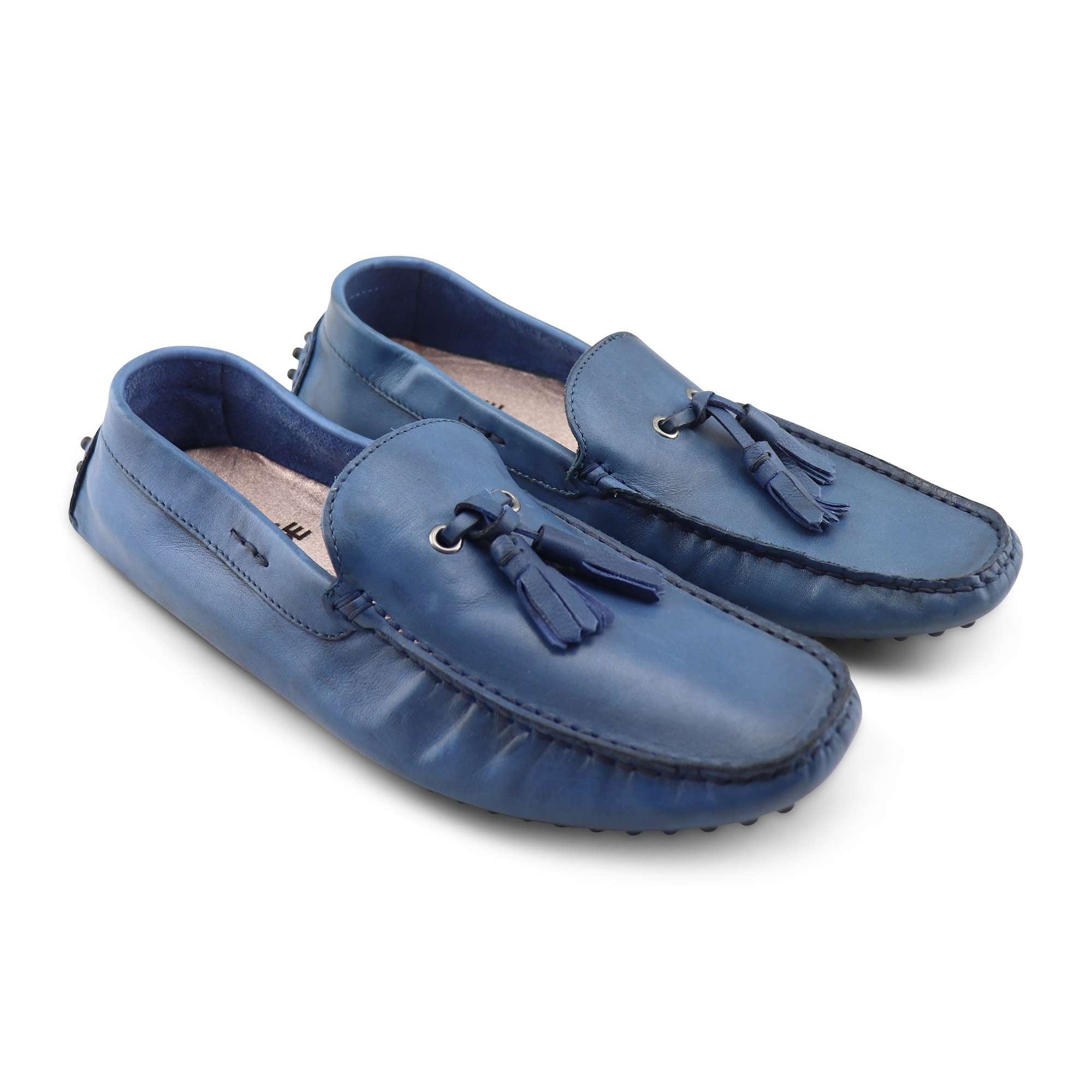 Mocassini fiocco in pelle blu chiaro