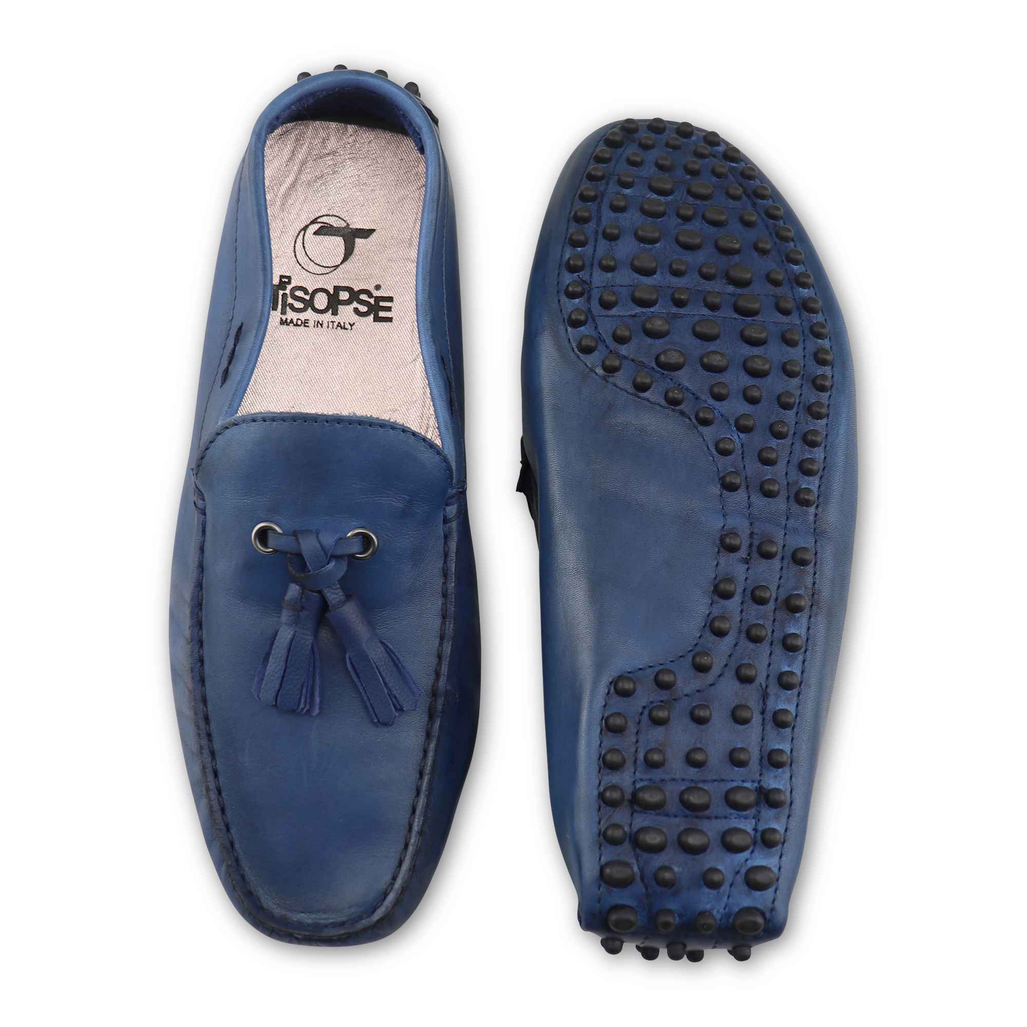 Mocassini fiocco in pelle blu chiaro