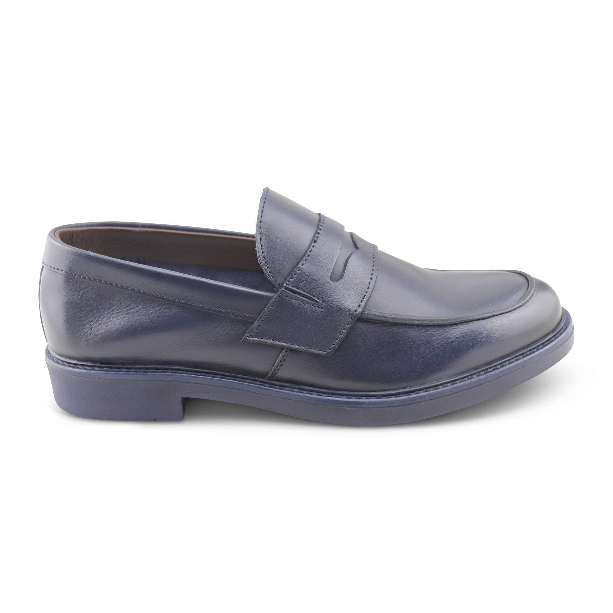 Mocassini blu in pelle