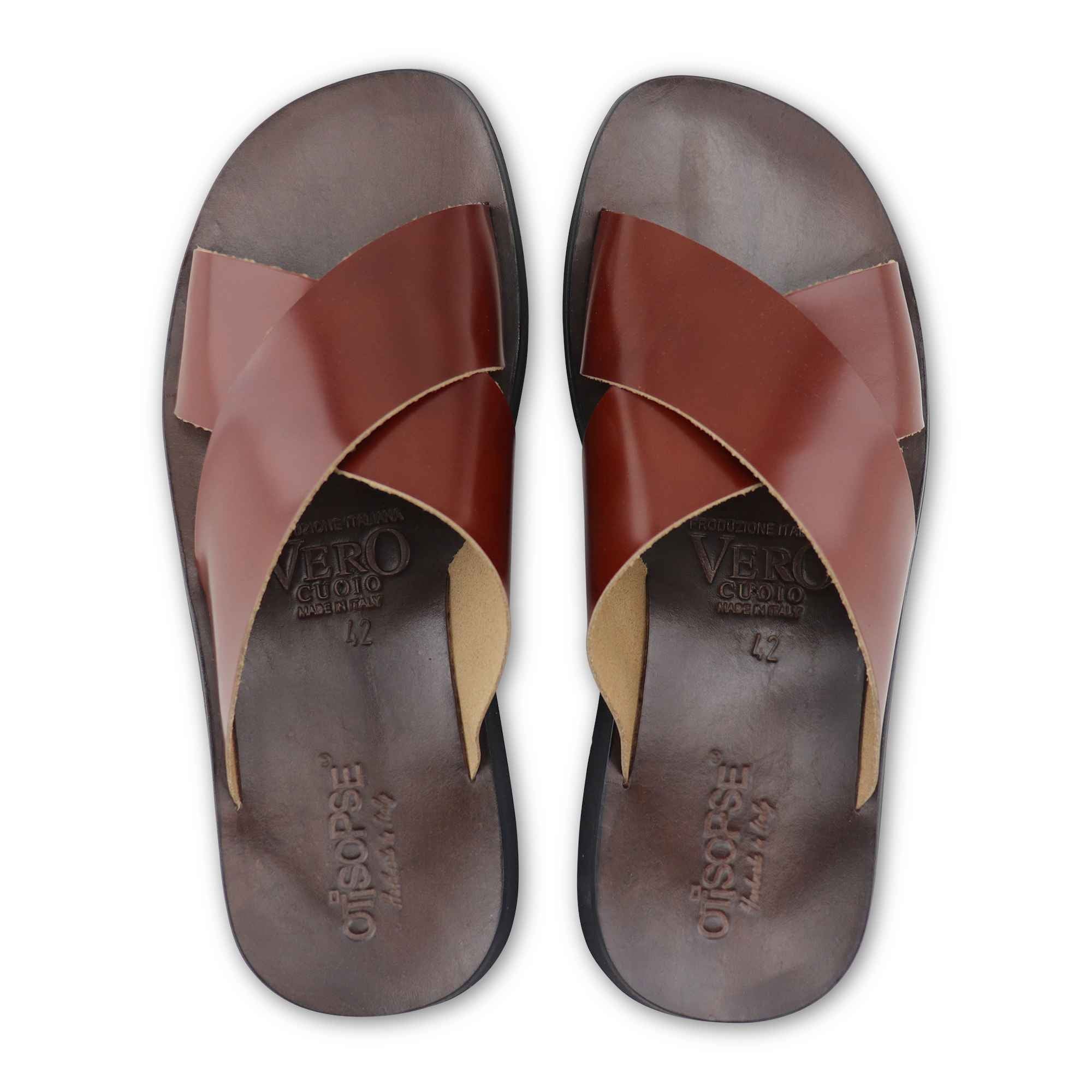 Sandali cuoio in pelle lucido