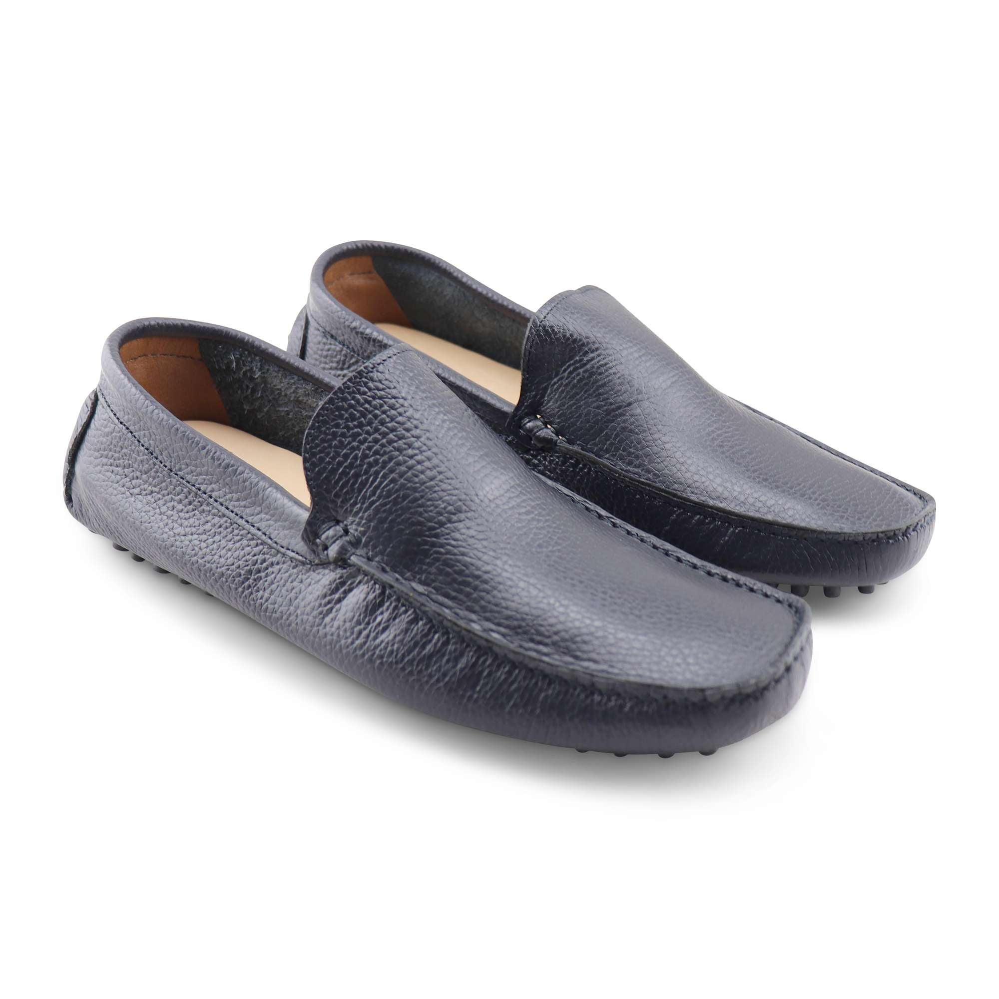 Mocassini blu in pelle martellata