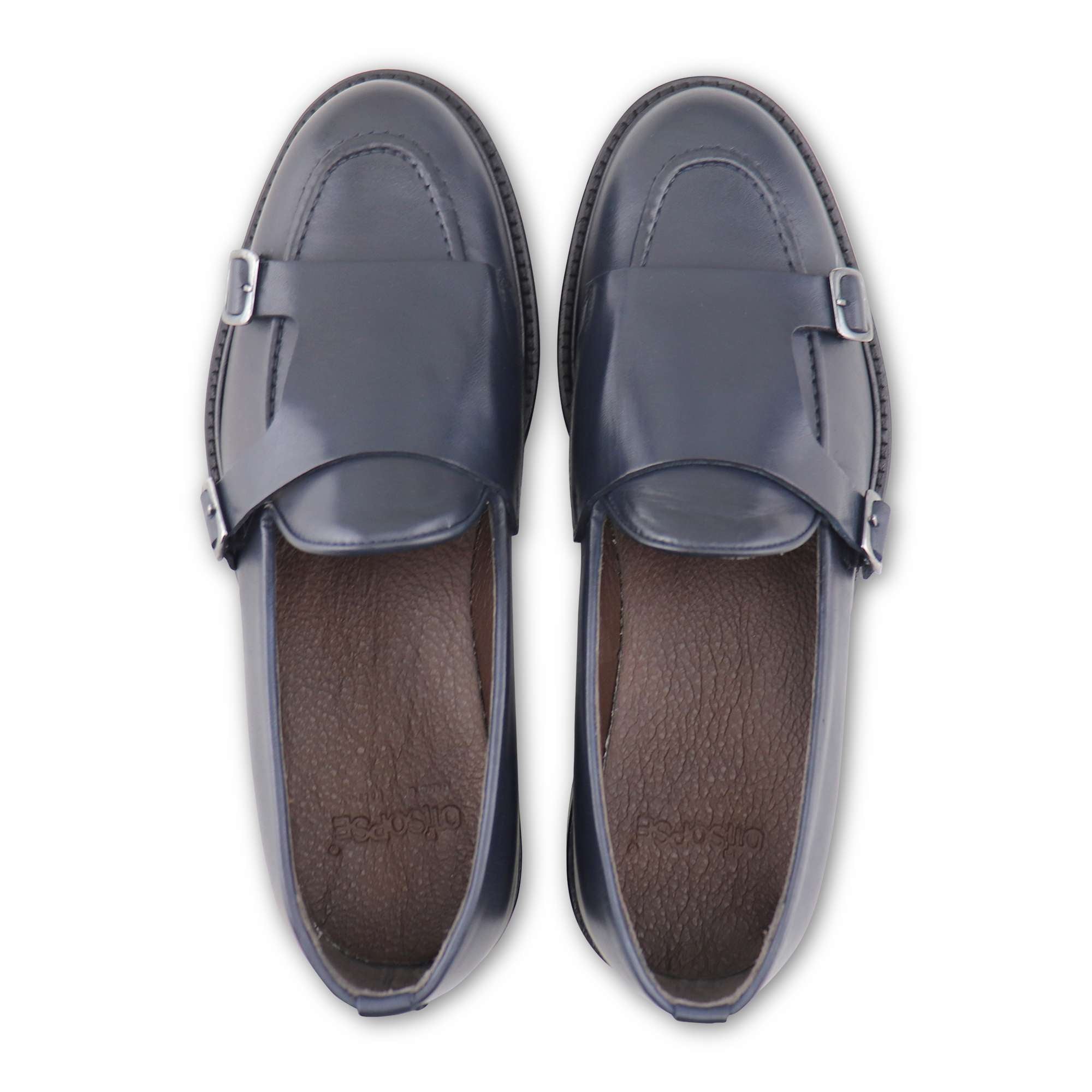 Doppia fibbia blu in pelle