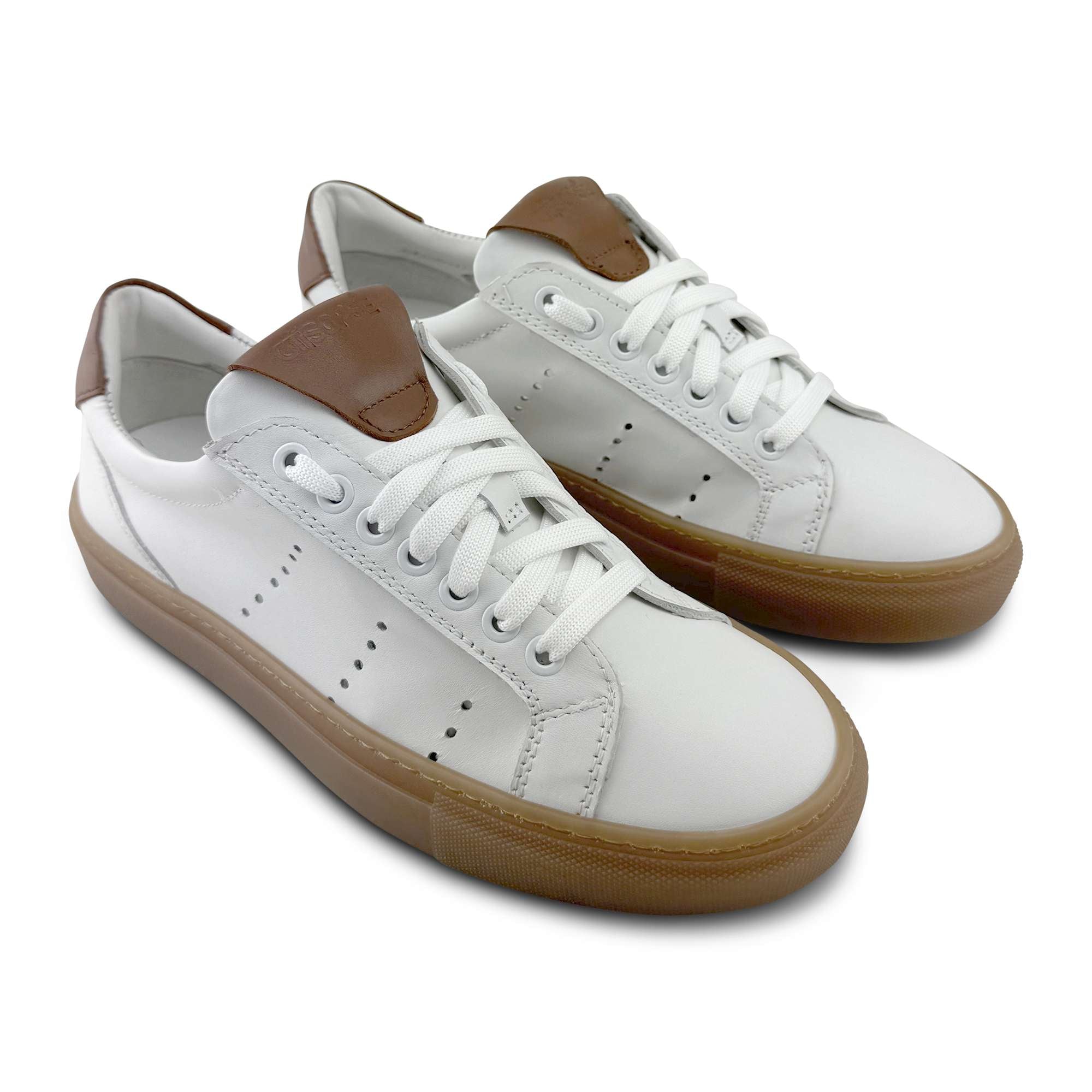 Sneakers bianca e cuoio in pelle